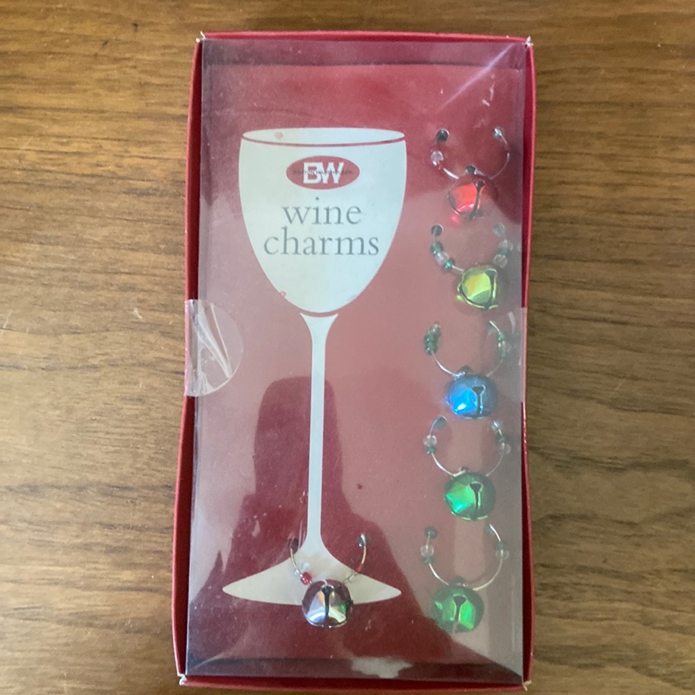 BOSTON WAREHOUSE HOLIDAY BELL WINE CHARMS SET OF 6 NEW